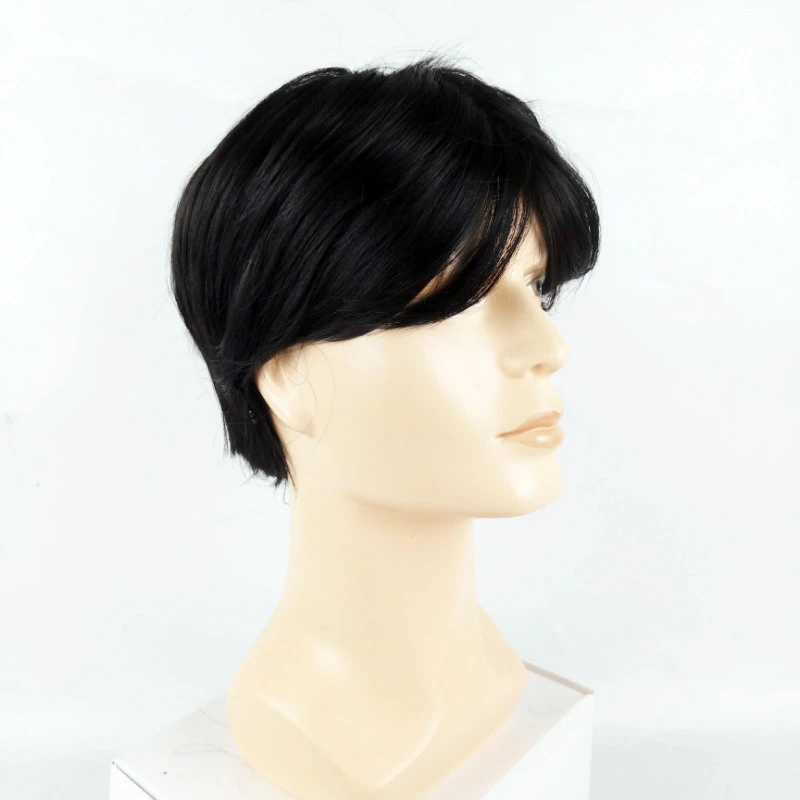 Color: WHITE, Bulk Buy: 1pc - Fashion Men Synthetic Black Short Wig With Middle Parted Bang DIY Styling Wig for Men Daily Wear Toupee Hairpieces Straight Hair