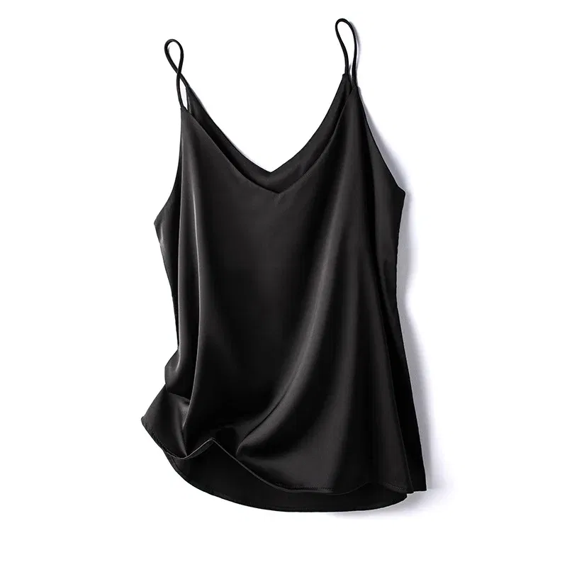 Color: Champagne, Size: XXL - 2024 Summer Camisole Slim Vest Sexy Women Sleeveless V-Neck Gray Tee Tank Tops Female Solid Black/White Korean Crop Tops Y2k