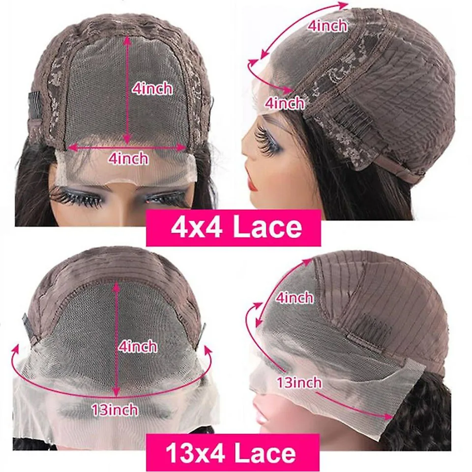Hair Color: #1, Stretched Length: 16inches, Density: 180% - Glueless Brazilian Hair Wigs Bob Wig Human Hair 13x4 Lace Frontal Wig Human Hair Natural Remy Short Curly 4X4 Lace Closure Wigs