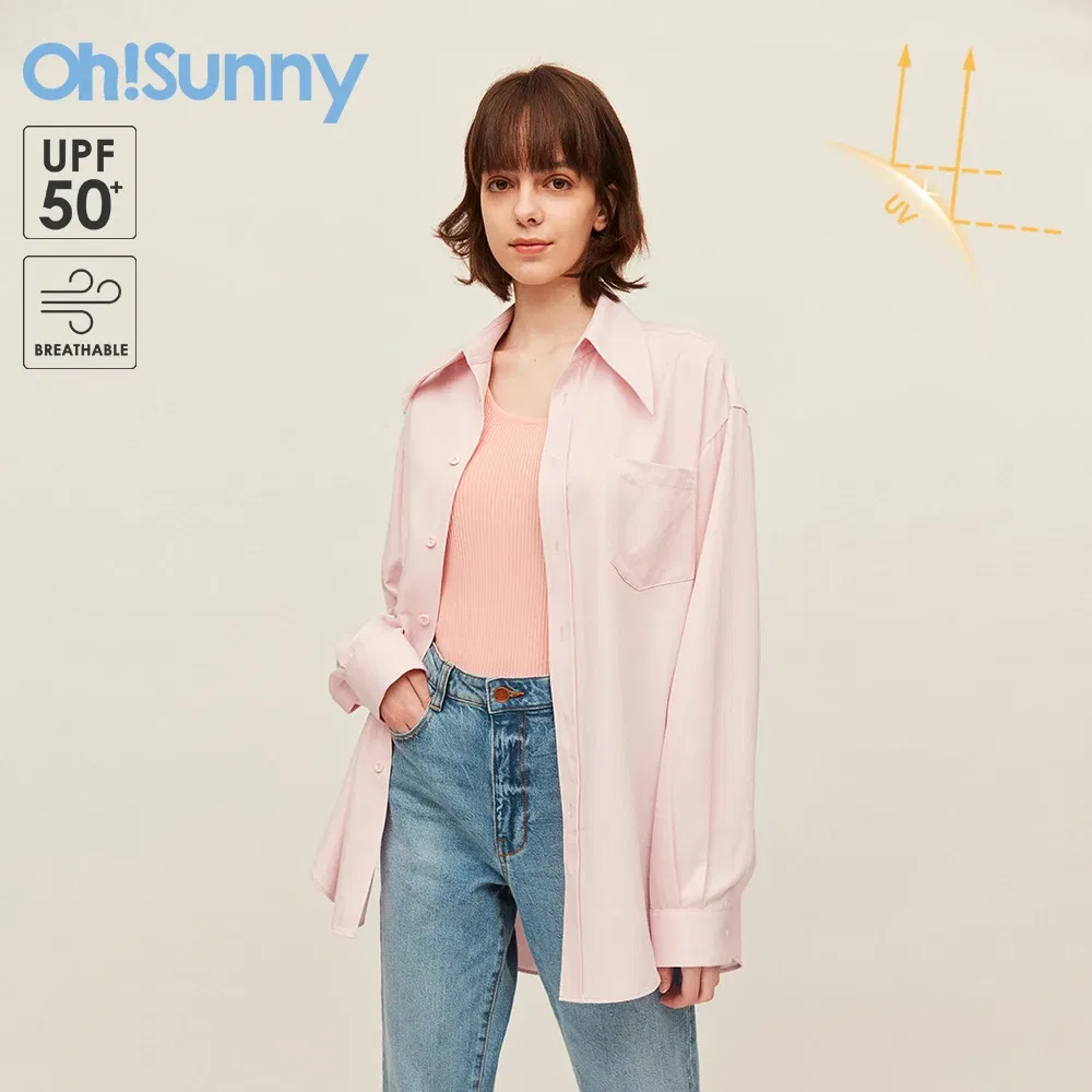 Color: SKY BLUE, Size: M - OhSunny Women Shirts Sun Protection Long Sleeve Coat UPF50+ Anti-UV Breathable Fashion Loose Blouse Outdoor Spring Summer Tops
