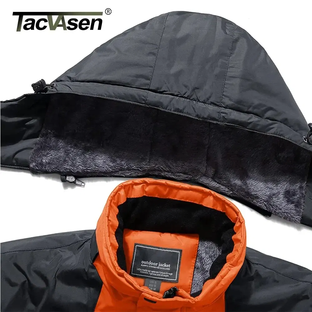 Size: 6XL, Color: Yellow - TACVASEN Winter Mens Skiing Jacket Hood Waterproof Hiking Fishing Travel Fleece Jacket Snowboard Coats Outdoor Parka Windbreaker