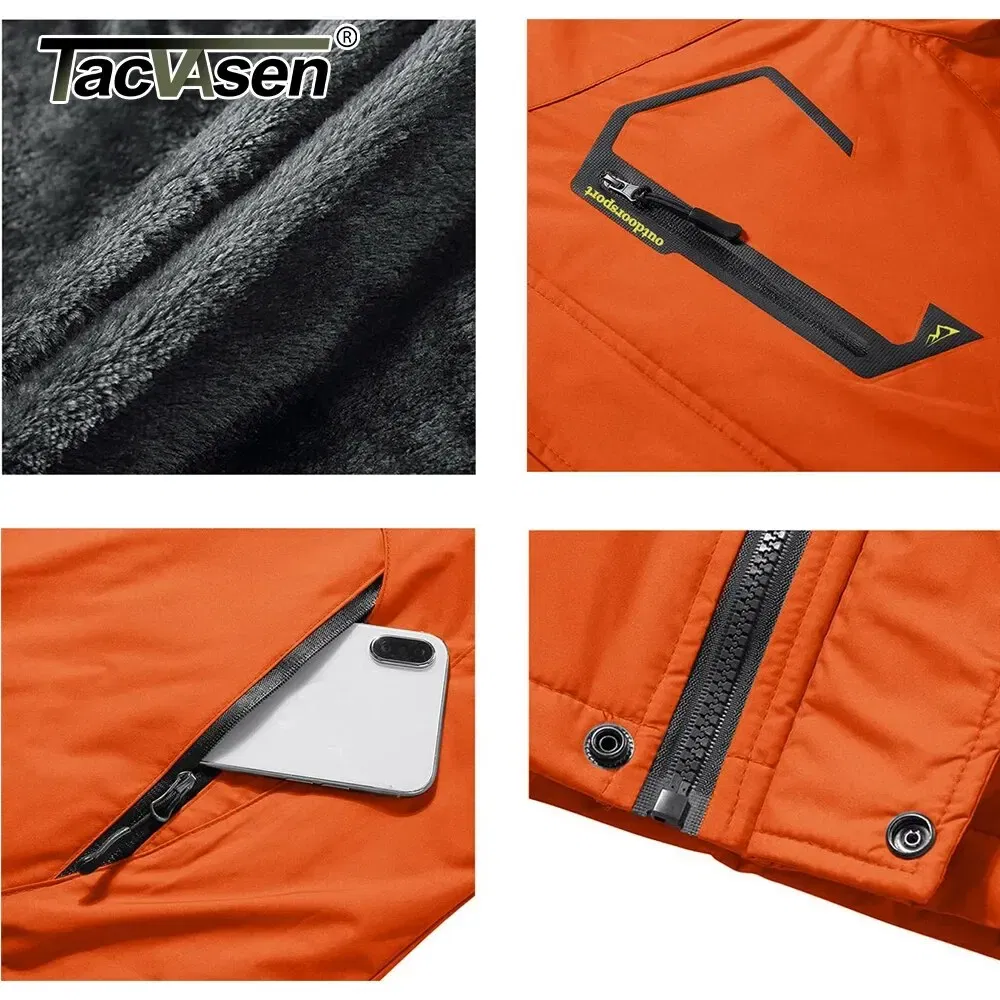 Size: 6XL, Color: Yellow - TACVASEN Winter Mens Skiing Jacket Hood Waterproof Hiking Fishing Travel Fleece Jacket Snowboard Coats Outdoor Parka Windbreaker