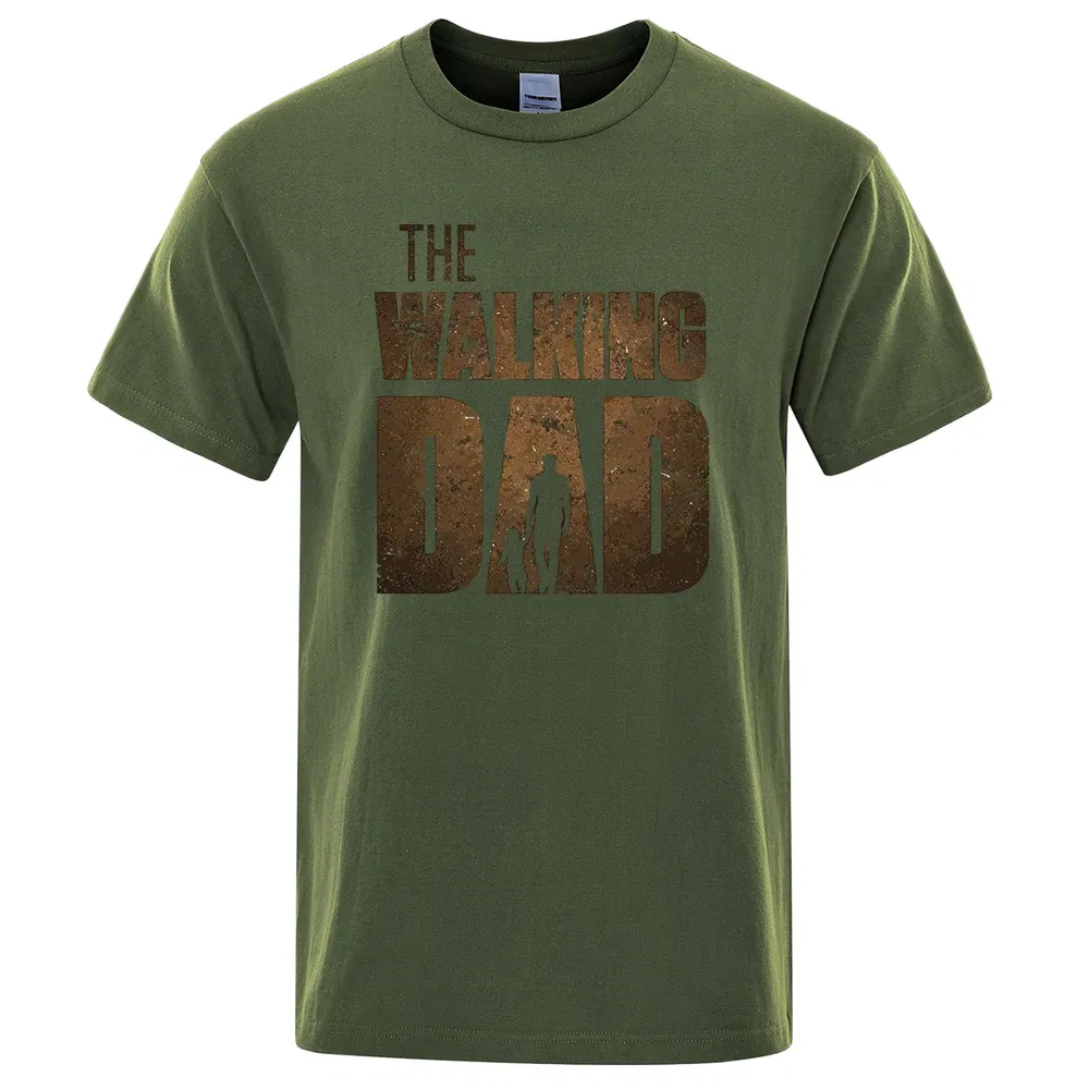Color: army green, Size: L - The Walking Dad Funny Street Printed T-Shirts Men Fashion Summer Tshirt Loose Oversized Cotton Short Sleeves Casual Hip Hop Tees