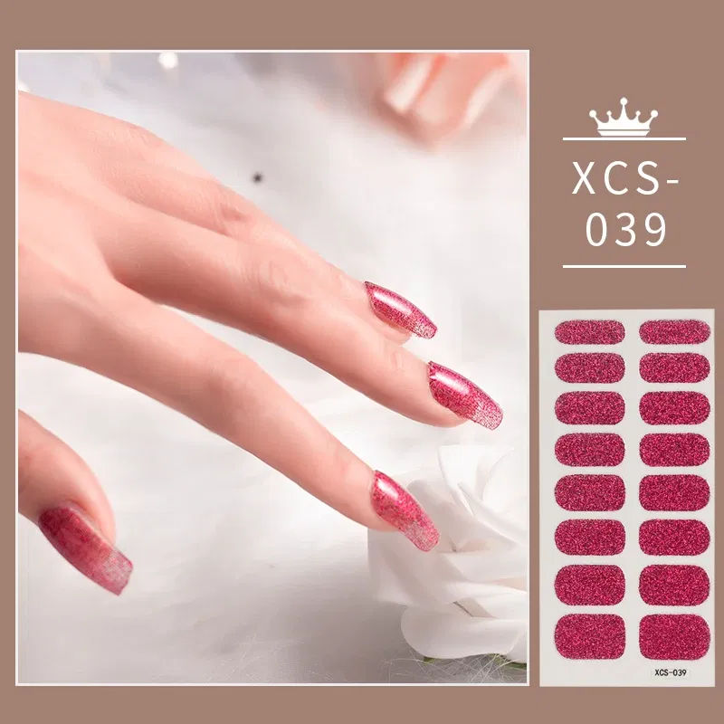 Color: Neon yellow - Rose Red Shiny Twinkle Full Cover Nail Stickers Sticker For Nails Self Adhesive Nail Sticker Fashion Nail Stickers Beauty