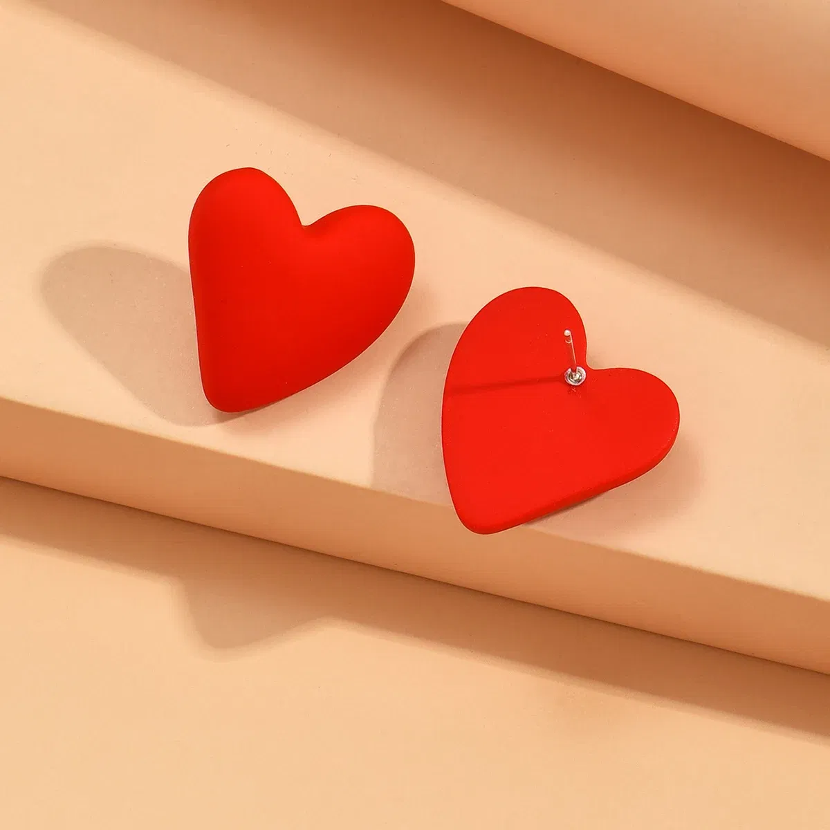 Metal Color: Imitation Rhodium Plated - Koean Fashion Candy Color Acrylic Love Eardrop Simple Design Geometric Heart Party Jewelry Earrings Ear Studs All-match EarStuds