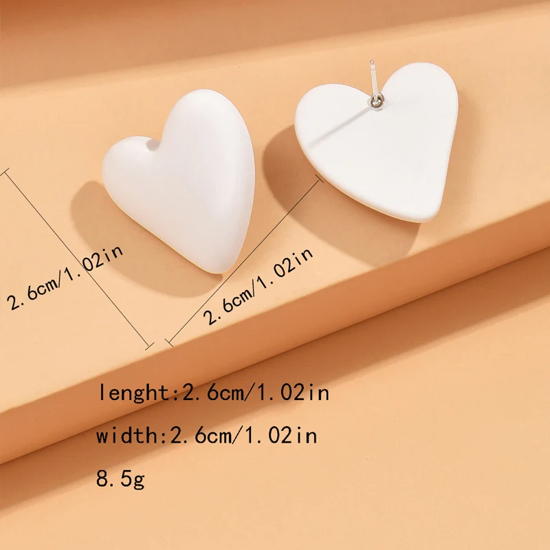 Metal Color: Imitation Rhodium Plated - Koean Fashion Candy Color Acrylic Love Eardrop Simple Design Geometric Heart Party Jewelry Earrings Ear Studs All-match EarStuds