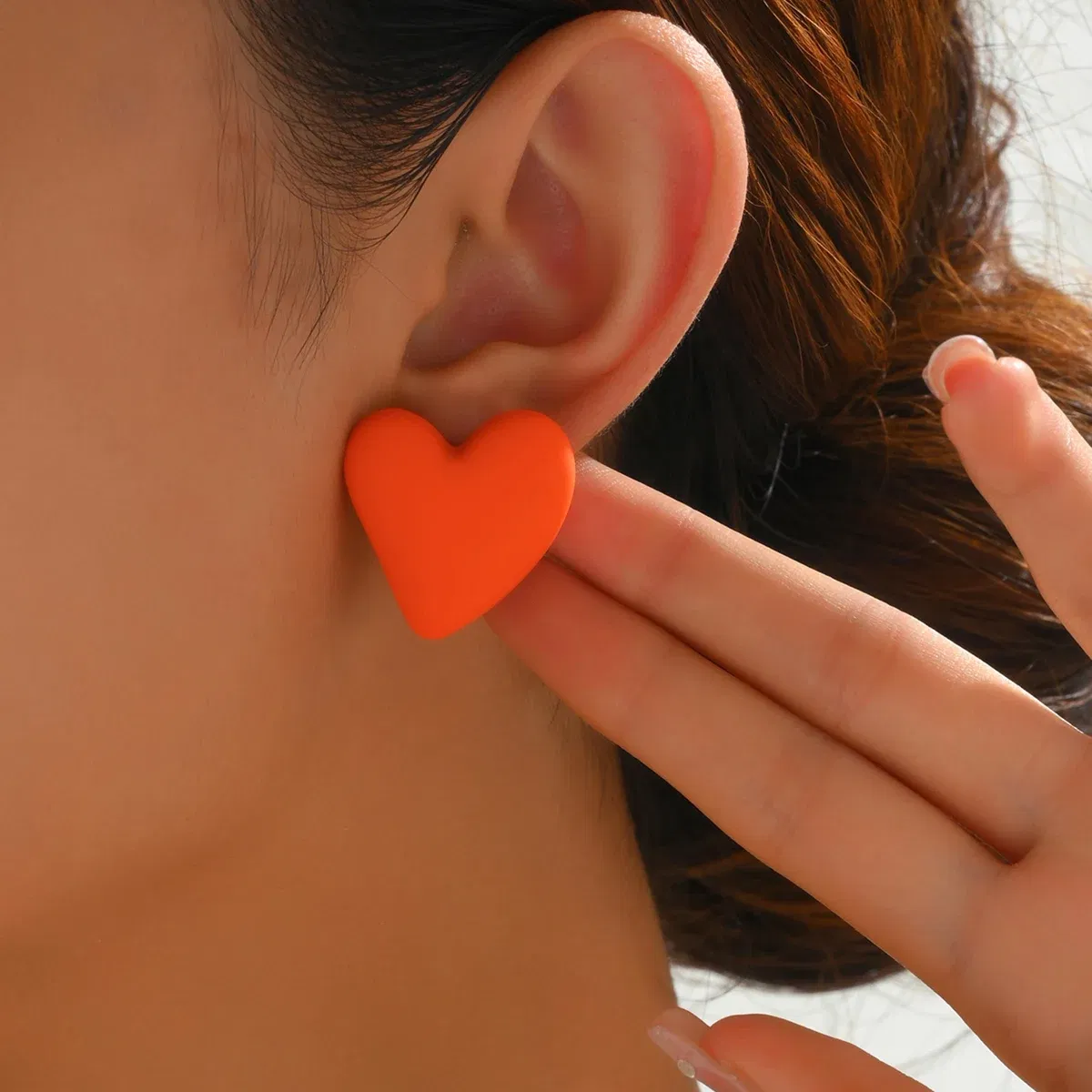 Metal Color: Imitation Rhodium Plated - Koean Fashion Candy Color Acrylic Love Eardrop Simple Design Geometric Heart Party Jewelry Earrings Ear Studs All-match EarStuds