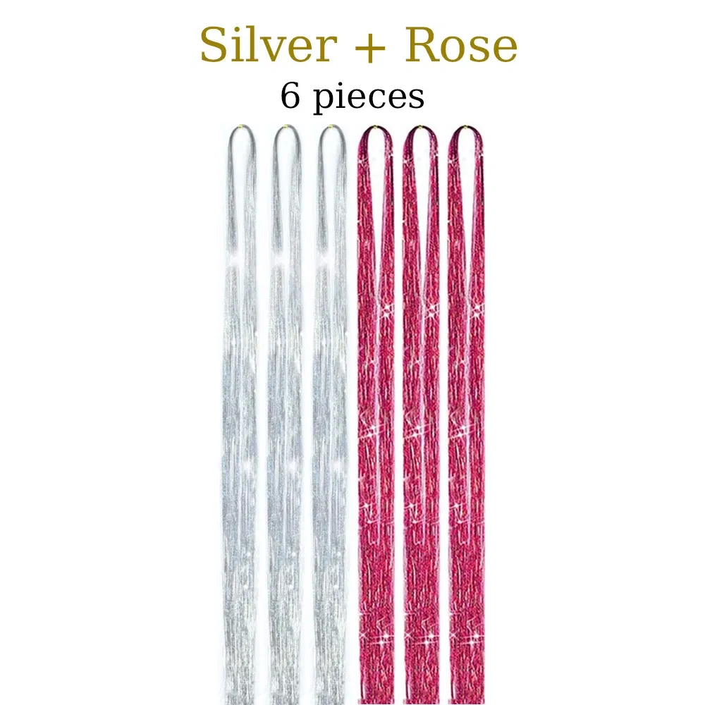 Color: #5, Stretched Length: 26inches - 48 Inch Hair Tinsel Kit With Tool 1200 strands Tinsel Hair Extensions 12 Colors Fairy Hair Tinsel, Sparkling Shiny Hair Tinsel