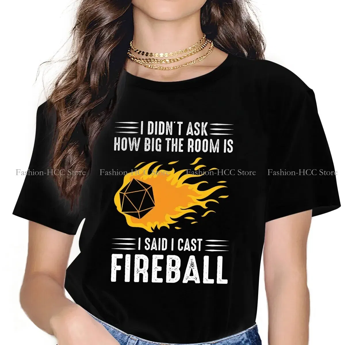 Color: black, Size: L - I Cast Fireball Wizard Sorcerer DM Gift TTRPG Newest Polyester TShirts DND Game Female Graphic Streetwear T Shirt Round Neck