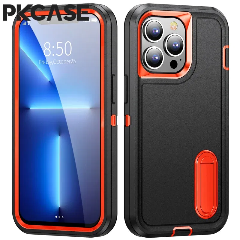 Color: army green, Material: EVA - PKCASE Shockproof Case For iPhone 13 Mini 12 11 Pro Max 6 7 8 Plus Bracket Protective Cover For iPhone X XS XR SE 2020 2022