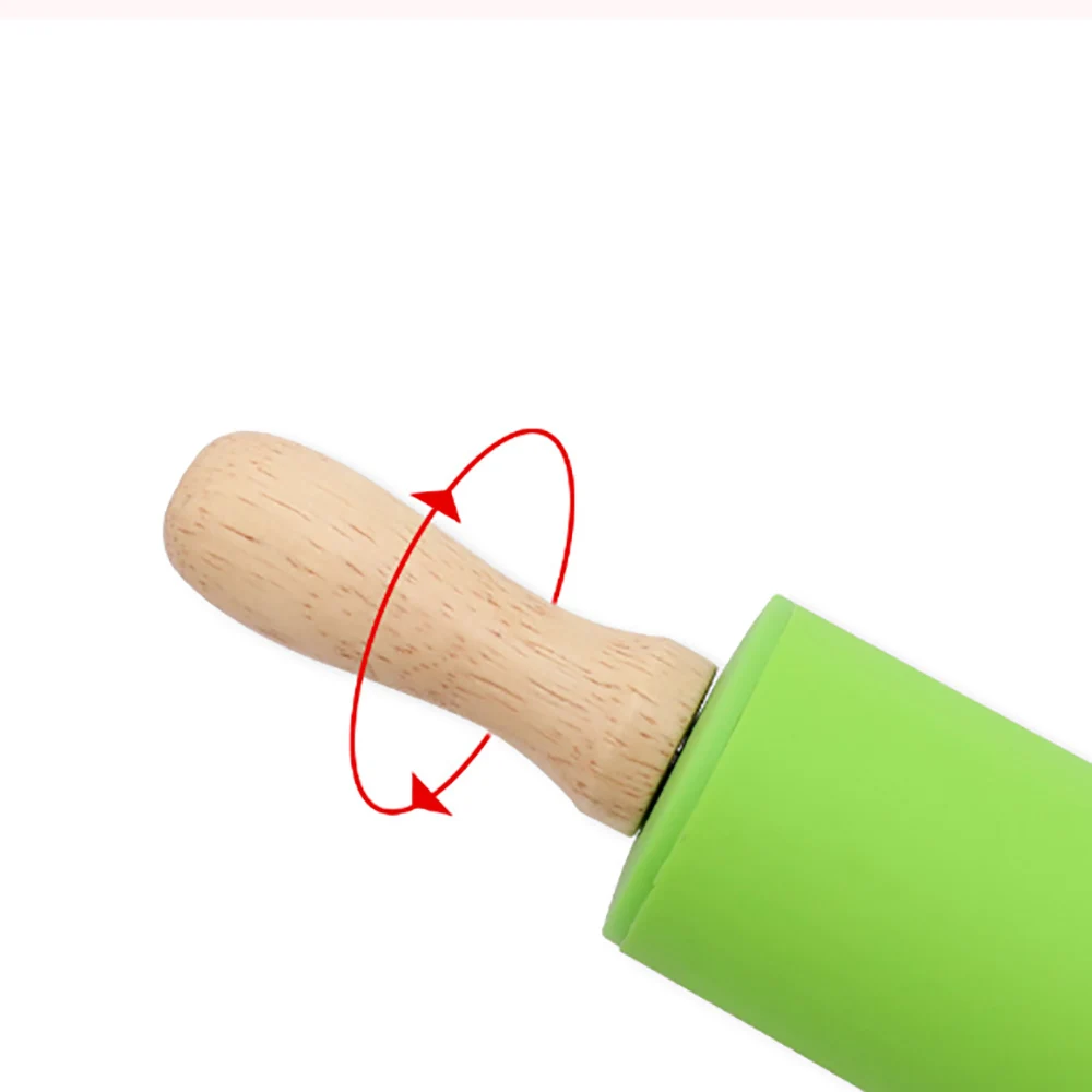Color: Chocolate - 1pcs Non-Stick Wooden Handle Pin Pastry Dough Flour Roller Silicone Rolling Kitchen Baking Cooking Tools Christmas Rolling Pin
