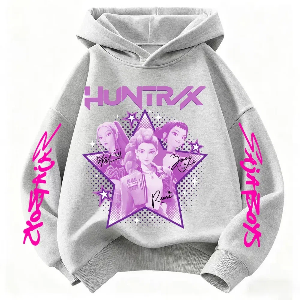 Color: Beige, Kid Size: 6 - KPop Demon Hunter Huntrix Children's Sweatshirt Autumn New Boys Girls Fashion Street Pullover Children's Clothing