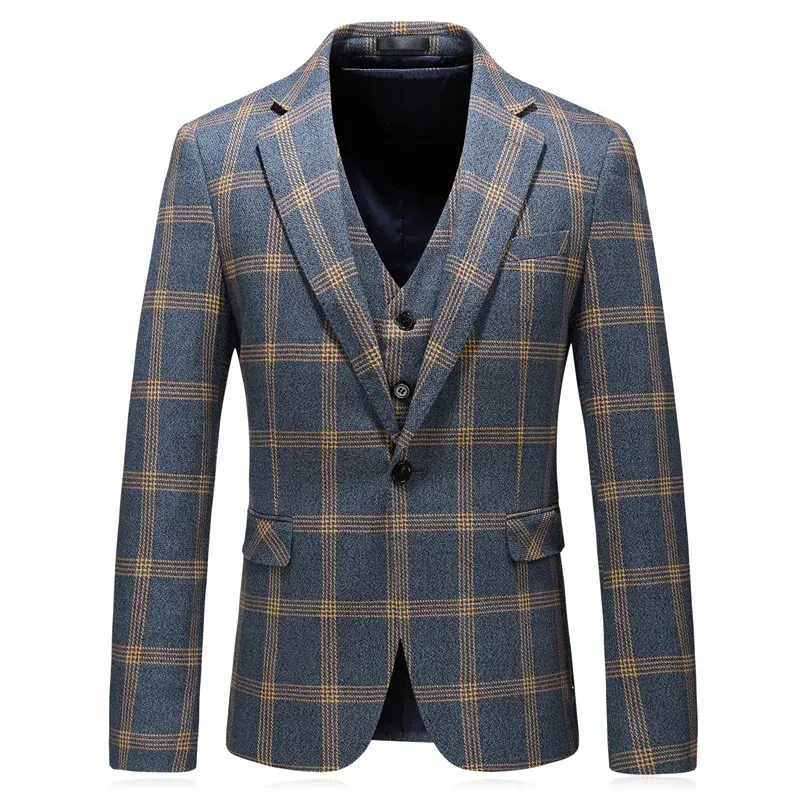 Color: Gold, Size: XL - High-End Three-Piece Men's Wedding Suit with Vest And Trousers Fashion Business Casual Groom's Dress All-In-One