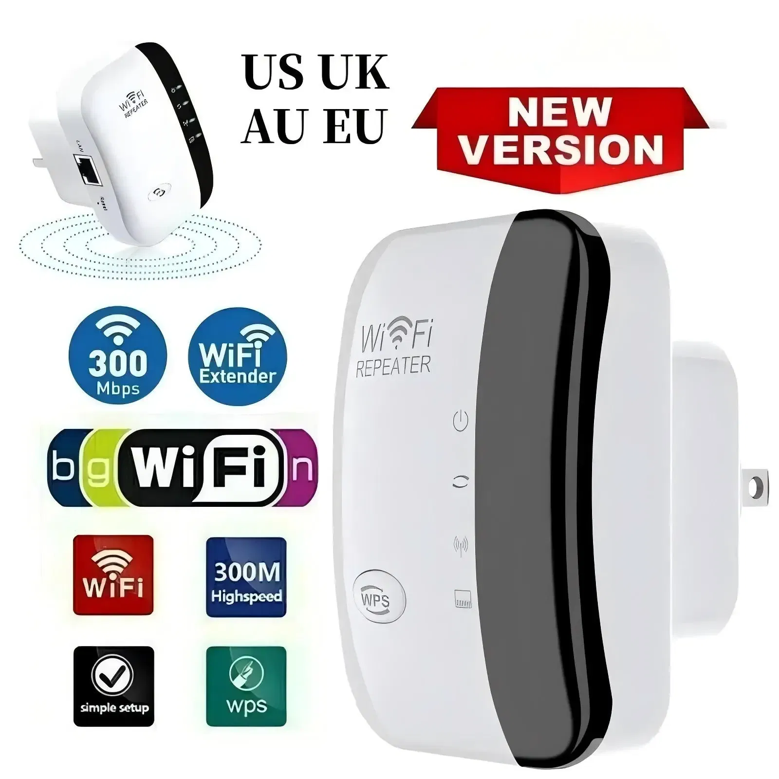 Color: WHITE - Wifi Repeater Wireless Signal Amplifier Extended Network Enhancer EU US Home Router 300m Thro
