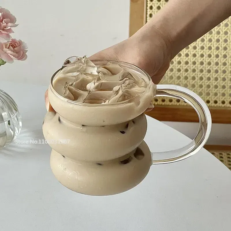 Color: Red, Capacity: 301-400ml - Transparent Heat Resistant Glass Coffee Mug Glass Latte Cup Breakfast Mug Milk Water Cocktail Glass Cup Beer Drinking Glasses