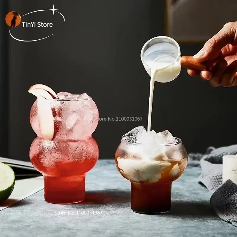 Color: Red, Capacity: 301-400ml - Transparent Heat Resistant Glass Coffee Mug Glass  Latte Cup Breakfast Mug Milk Water Cocktail Glass Cup Beer Drinking Glasses