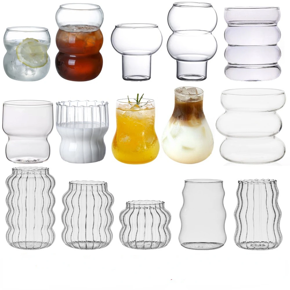 Color: Red, Capacity: 301-400ml - Transparent Heat Resistant Glass Coffee Mug Glass Latte Cup Breakfast Mug Milk Water Cocktail Glass Cup Beer Drinking Glasses