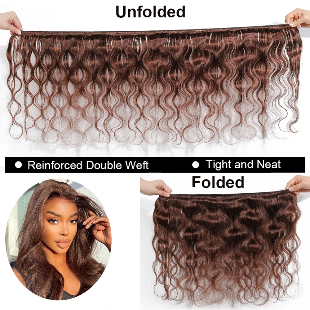 Bulk Buy: 3Pcs/Lot, Material Grade: Remy Hair, Length: 26 26 26 - Brown Body Wave Bundles 100% Human Hair #4 Colored Brazilian Remy Hair Extensions Weave 3 PCS/Lot 30 Inch Raw Human Hair Bundles