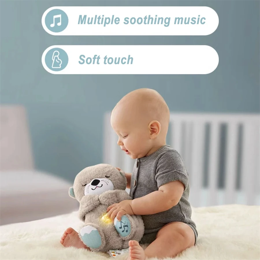 Color: green - Breathing Bear Baby Soothing Otter Plush Doll Toy Baby Kids Soothing Music Baby Sleeping Companion Sound and Light Doll Toy Gift