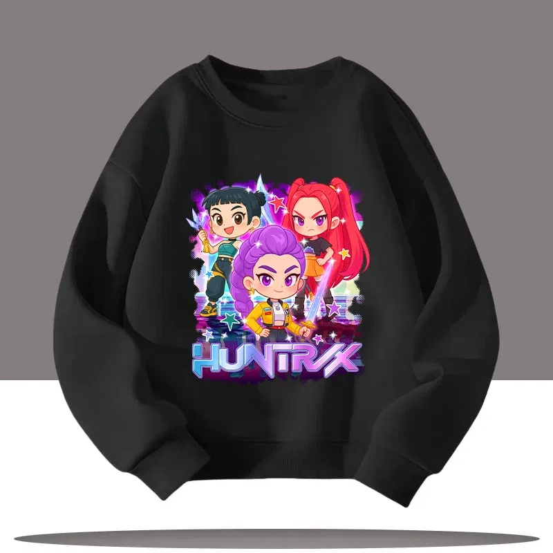 Color: SKY BLUE, Kid Size: 10 - K-pop Demon Hunters New Children's Round-neck Sports Shirt with Cartoon Print - 3-12 Years Old Cute Girl Casual Top