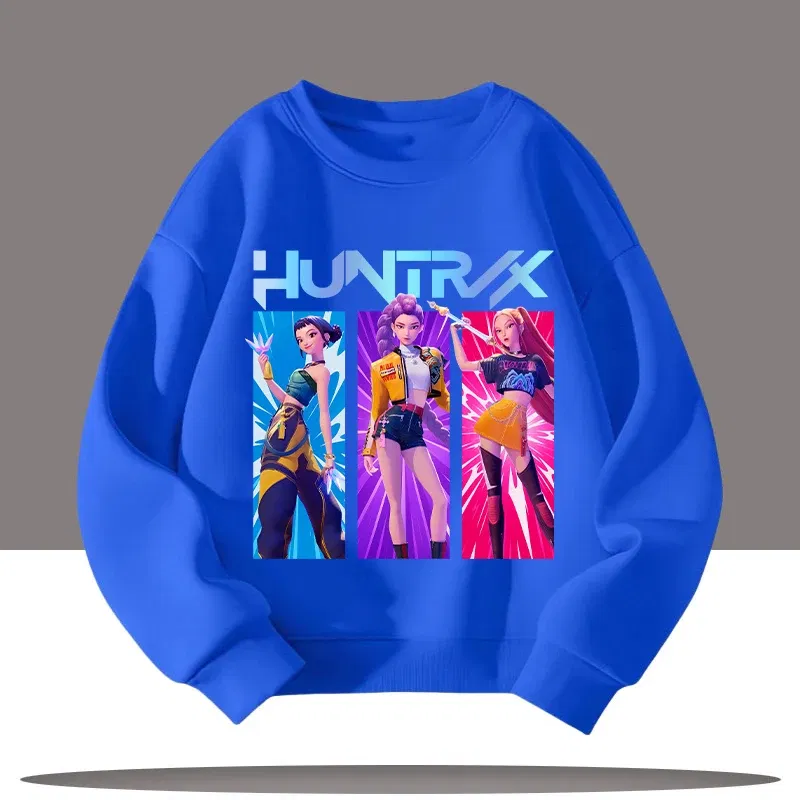 Color: SKY BLUE, Kid Size: 10 - K-pop Demon Hunters New Children's Round-neck Sports Shirt with Cartoon Print - 3-12 Years Old Cute Girl Casual Top