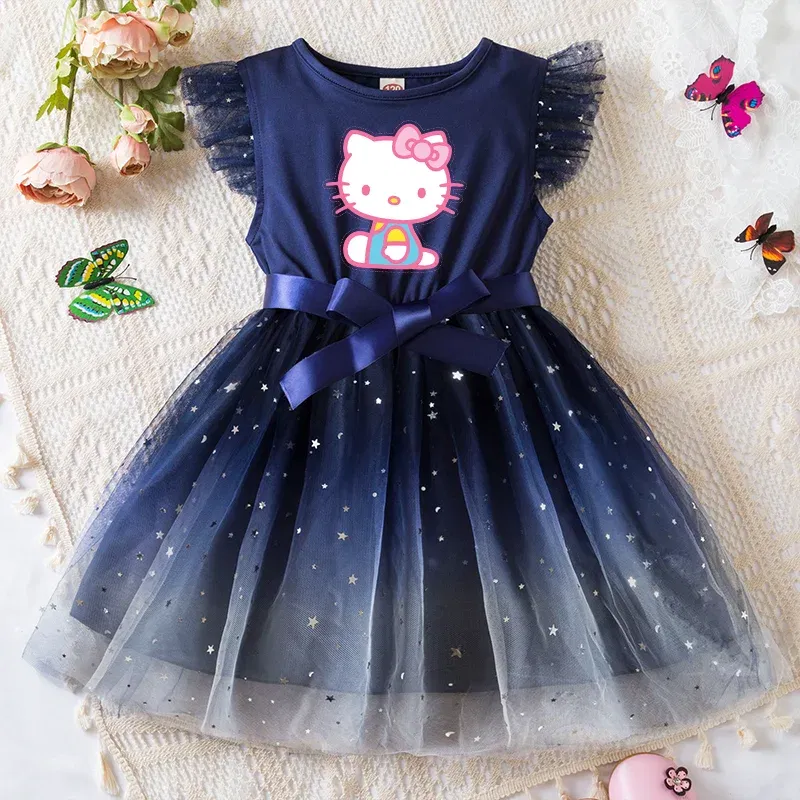 Color: MULTI, Kid Size: 2T - Hello Kitty Girls Sequin Tutu Dress with Bow Flutter Sleeves Summer Princess Party Outfit for Toddler Kids 2-6 Years