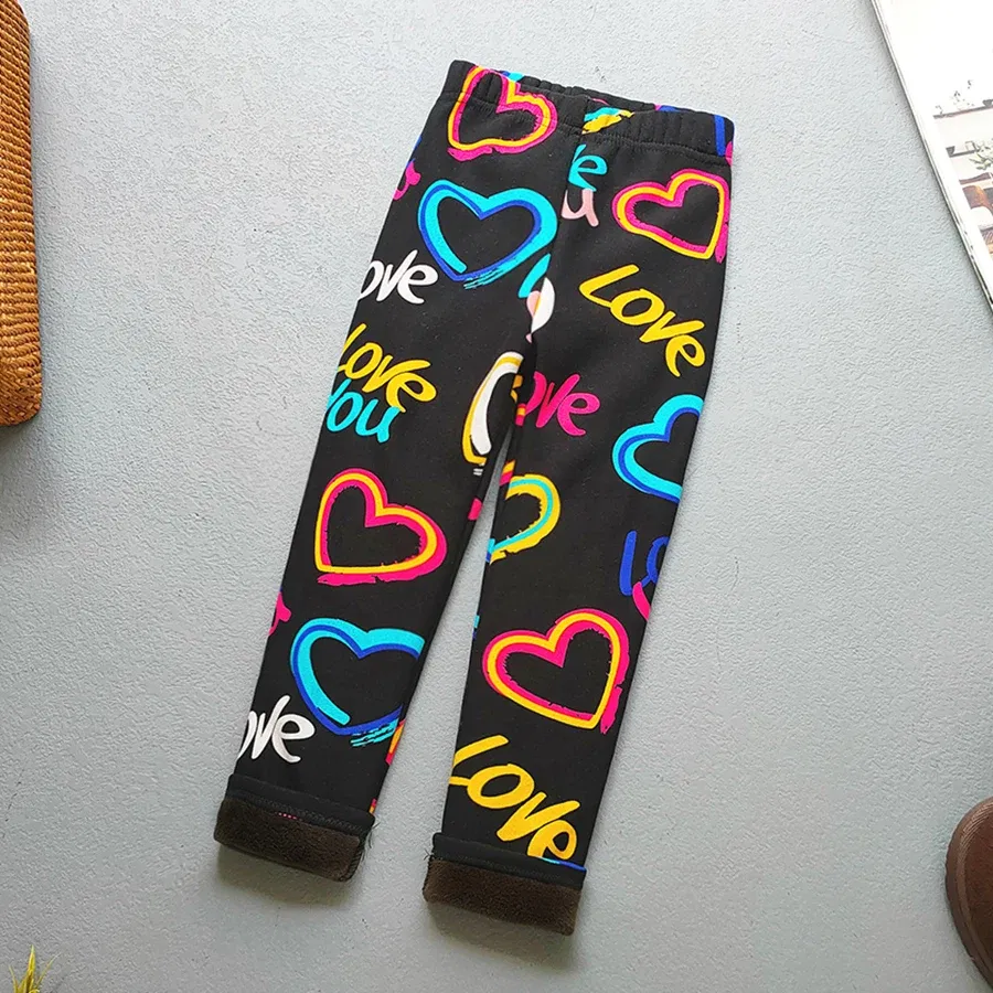 Color: Rose Red, Kid Size: 2T - Autumn Winter Print Flowers Thick Warm Kids Toddler Baby Girls Leggings Children's Pants