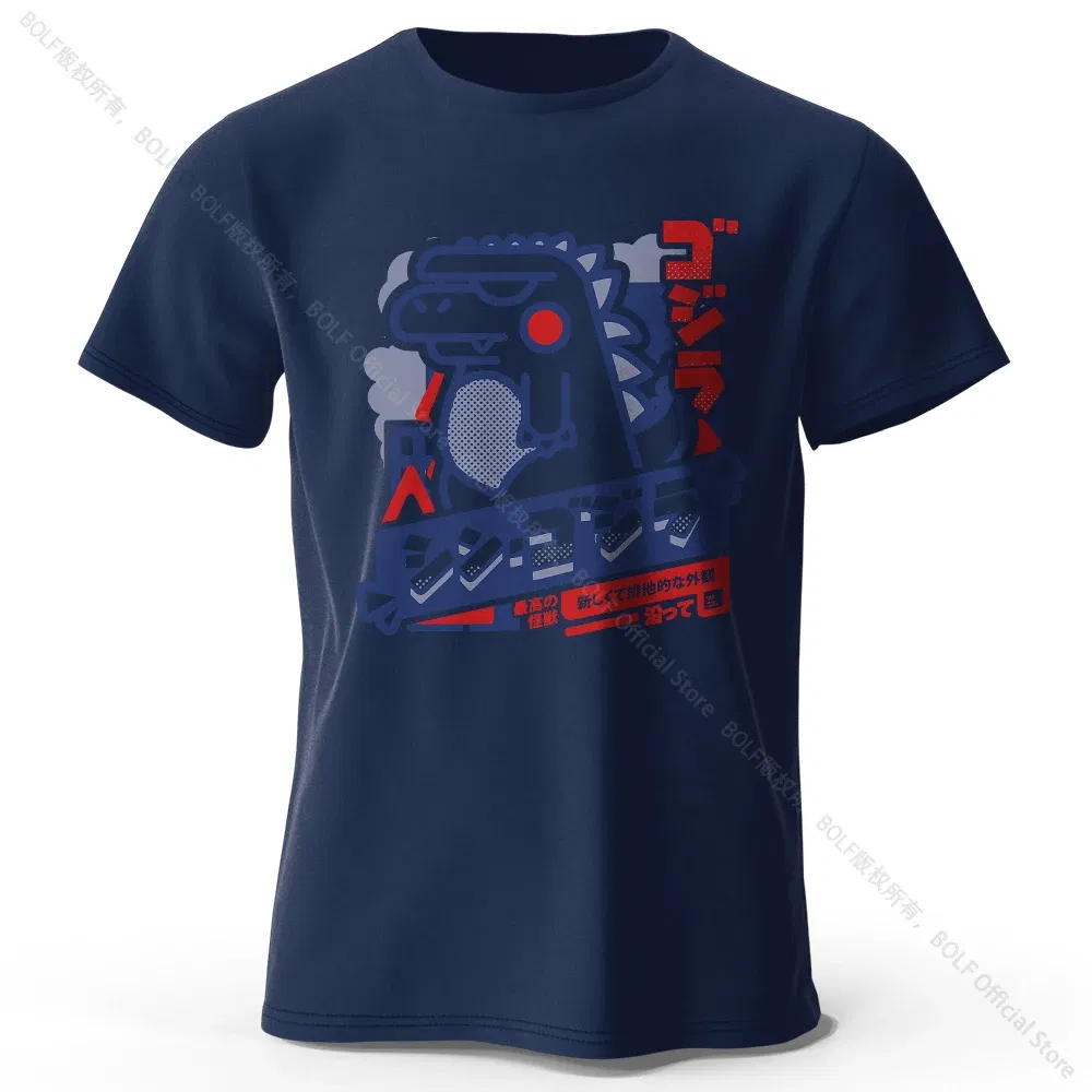 Color: Navy Blue, Size: S - Harajuku Kawaii Animal Printed 100% Cotton T-Shirt, Lightweight Round Neck Short Sleeve Tee, Unisex Casual Wear