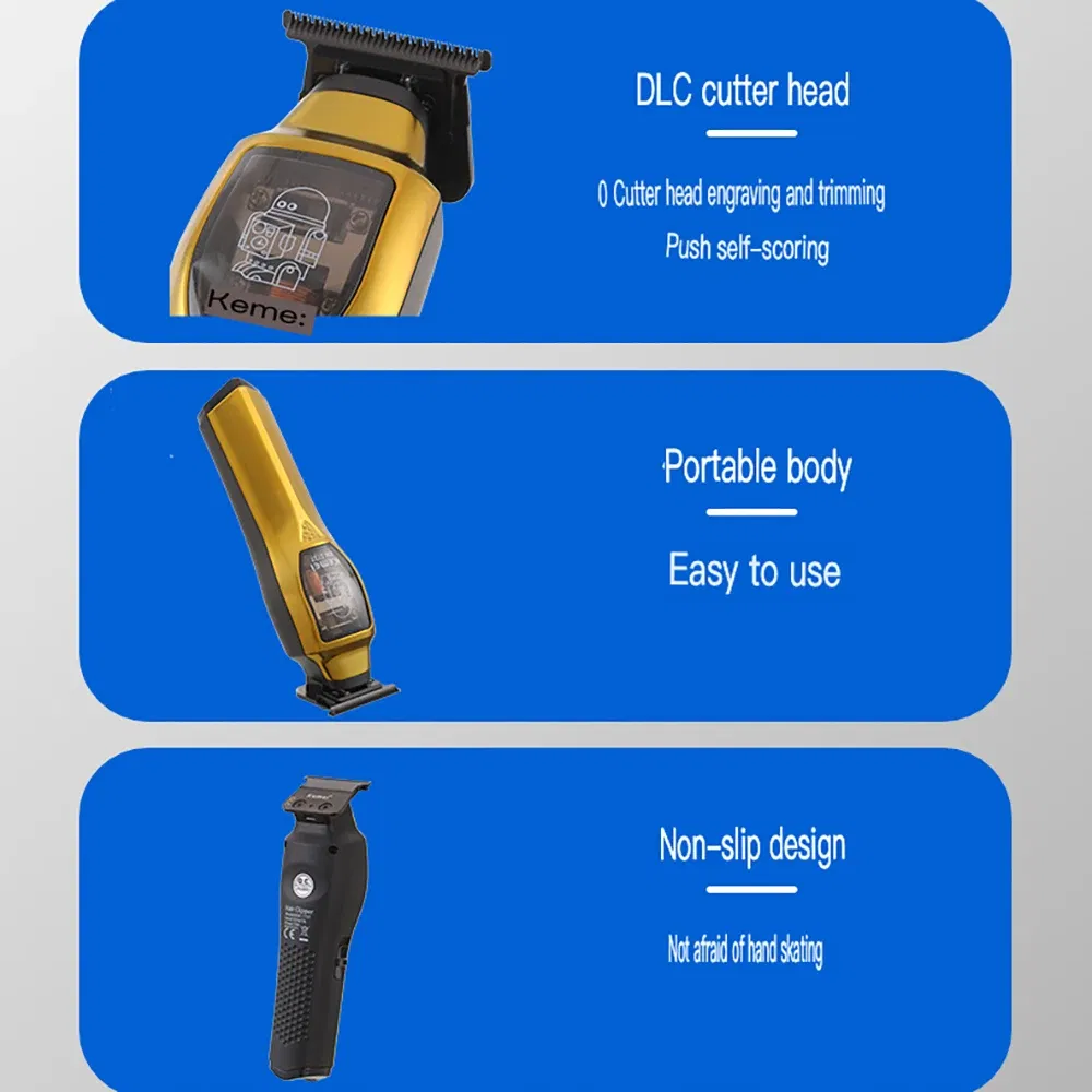 Color: Brown - Kemei Electric Hair Clippers and Hair Trimmer Kit Men Professional USB-C Rechargeable Cordless 0mm Finish Hair Cutting Machine