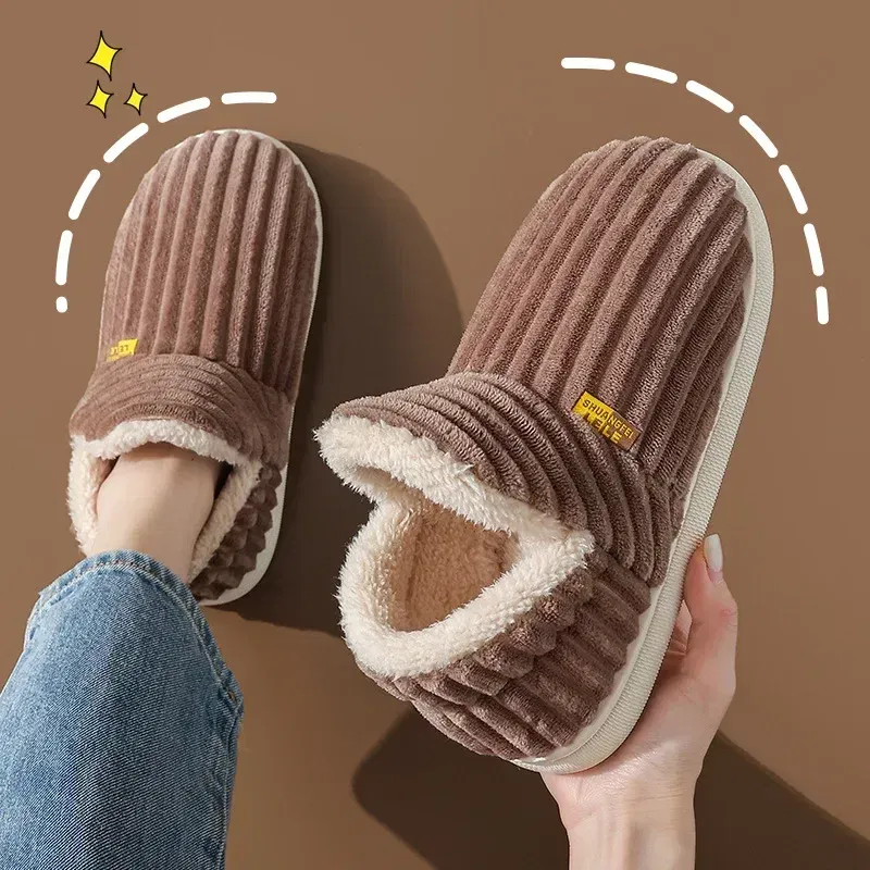 Color: SKY BLUE, Shoe Size: 44-45 - Winter Couple Style Concise Solid Color Wrap Heels Plush Slippers Non-slip Warm Flip Flops Women Men Home Casual Cotton Shoes