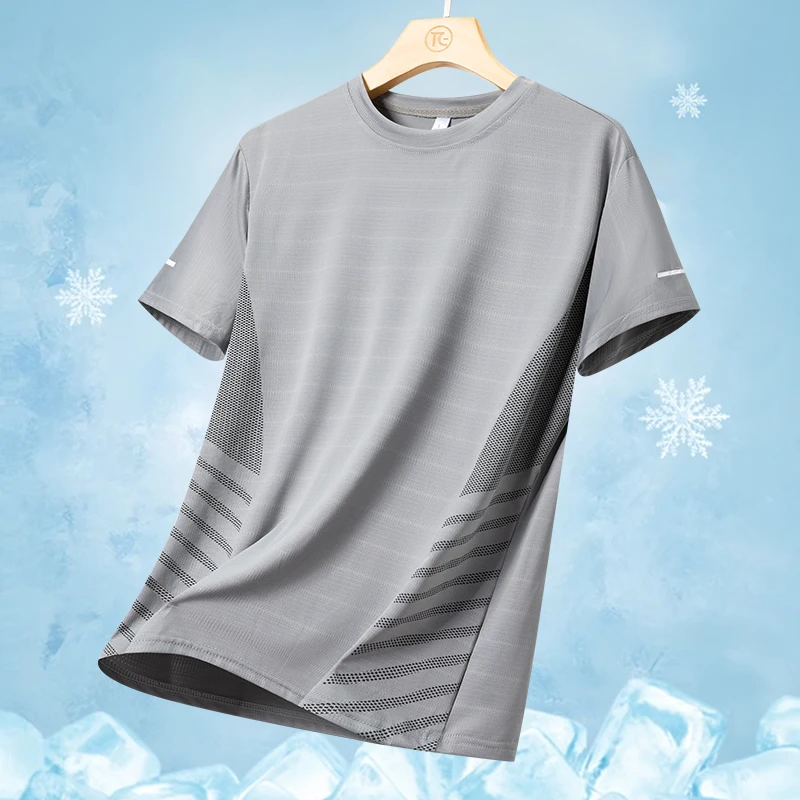 Color: Dark Grey, Size: M - Men's Silk Ice Round Collar T-shirt, Simple Running Fitness Suit, Breathable Thin T-shirt, Quick Dry T-shirt, Summer