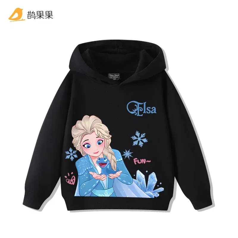 Color: Pink, Kid Size: 7 - Queen Elsa Surrounding Girls Autumn and Winter Hooded Sweatshirt Children Girl Children's Tops Cute Long-sleeved Coat