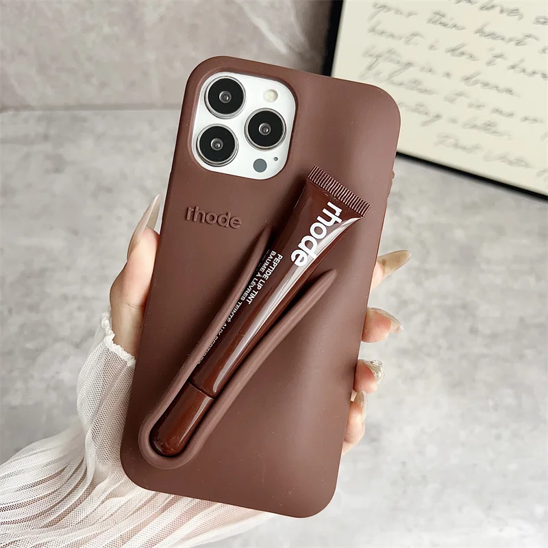 Color: Dark Grey, Bundle: Bundle1, Material: Microfiber - Phone Case For iPhone 12 13 14 15 16 Pro Max Plus 17 Air Portable Lip Gloss Holder Lipstick Silicone Soft Bumper Cover Lip Glaze