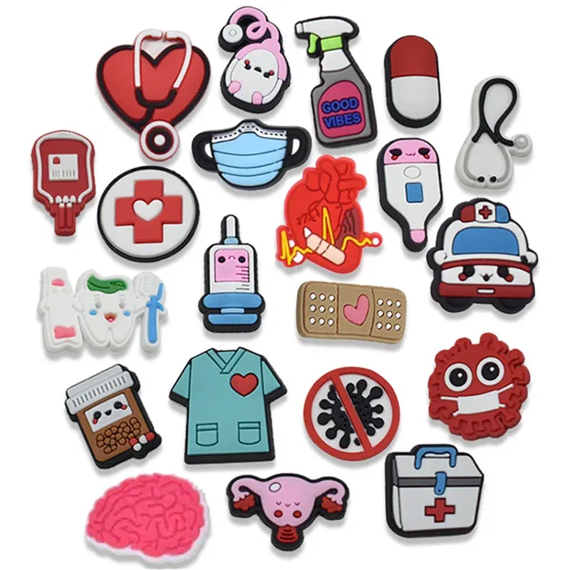 FASHION shoe Charms Accessories PVC Decoration nurse medical care series For sandals clog accessories Kids Party X-mas Gifts