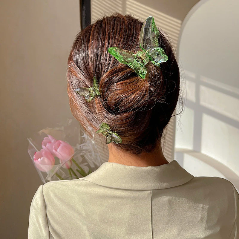 Color: black - 1Pc Sweet Hair Claws Sweet Fairy Butterfly Hairpin Clip Summer Acrylic Styling Tools Barrettes Women Girl Hair Accessories