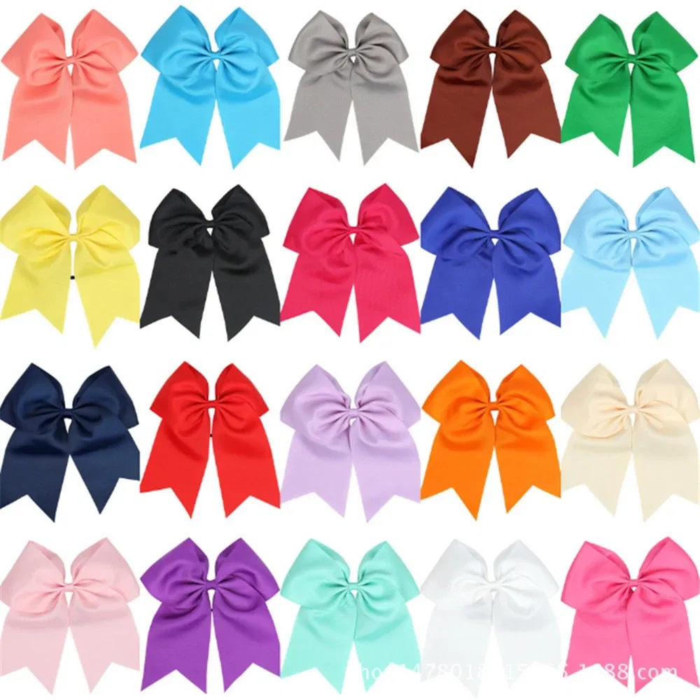 Color: light yellow - 18*19 CM Lovely Dovetail Ribbon Bowknot Baby Hair Rope Solid Color Handmade Bows Elastic Hairband Ponytail Headwear Kids Gifts