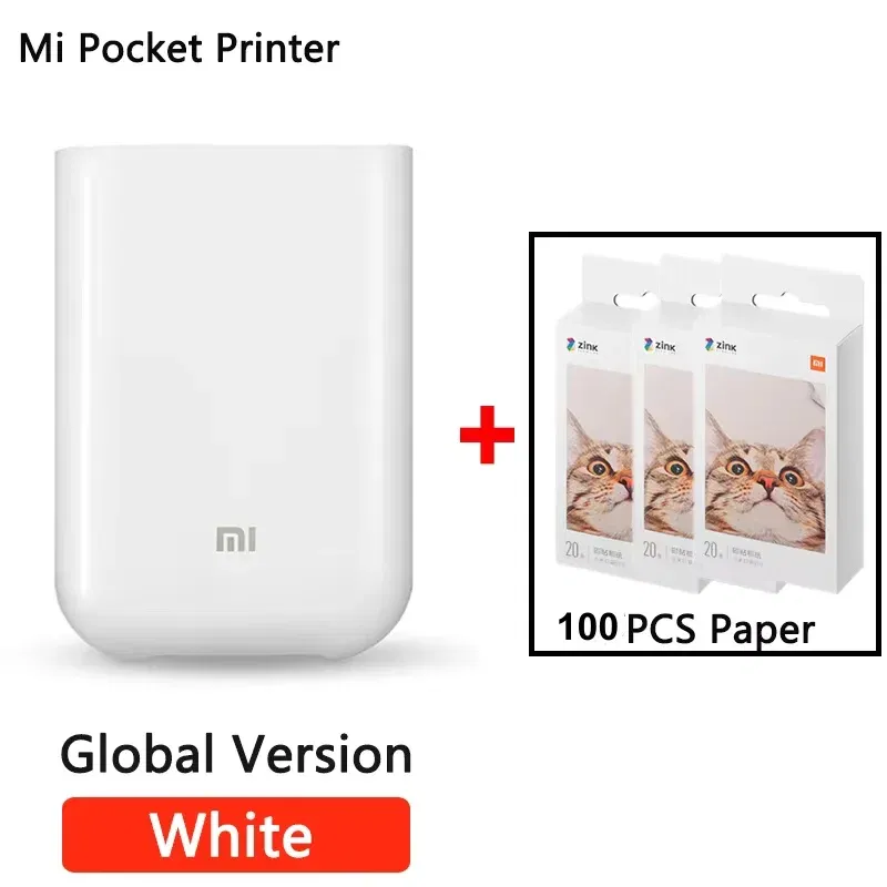 color: WHITE, Ships From: CHINA - Top Global Version Portable Pocket Photo Printer 300dpi Bluetooth-compatible DIY Share Smart Mobile Mini AR Printer