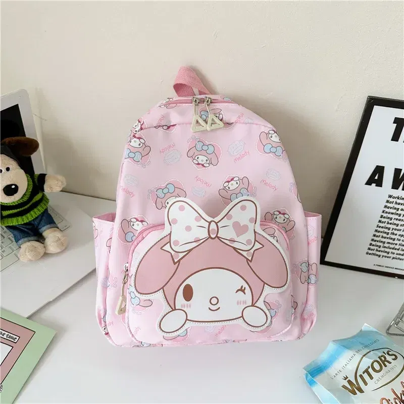 Color: SKY BLUE, Size: 12 inches - 2025 Anime Cartoon Kuromi Melody Cinnamoroll Backpack Boys Girls Cartoon Hello Kitty Kawaii Canvas Fashion Children's Schoolbag