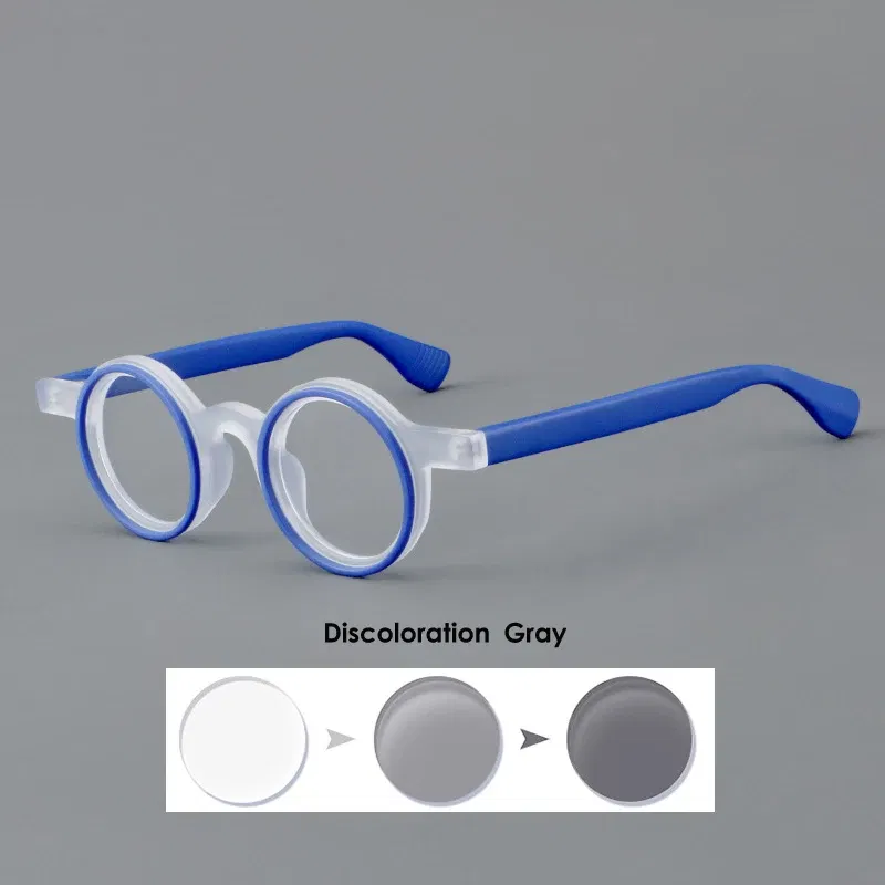 Frame Color: Pink, Eye Prescription: +375 - VCKA Round Acetate Photochromic Reading Glasses Frame Men Prescription Anti-blue Eyeglasses Women Custom Eyewear +0.50 to+6.0