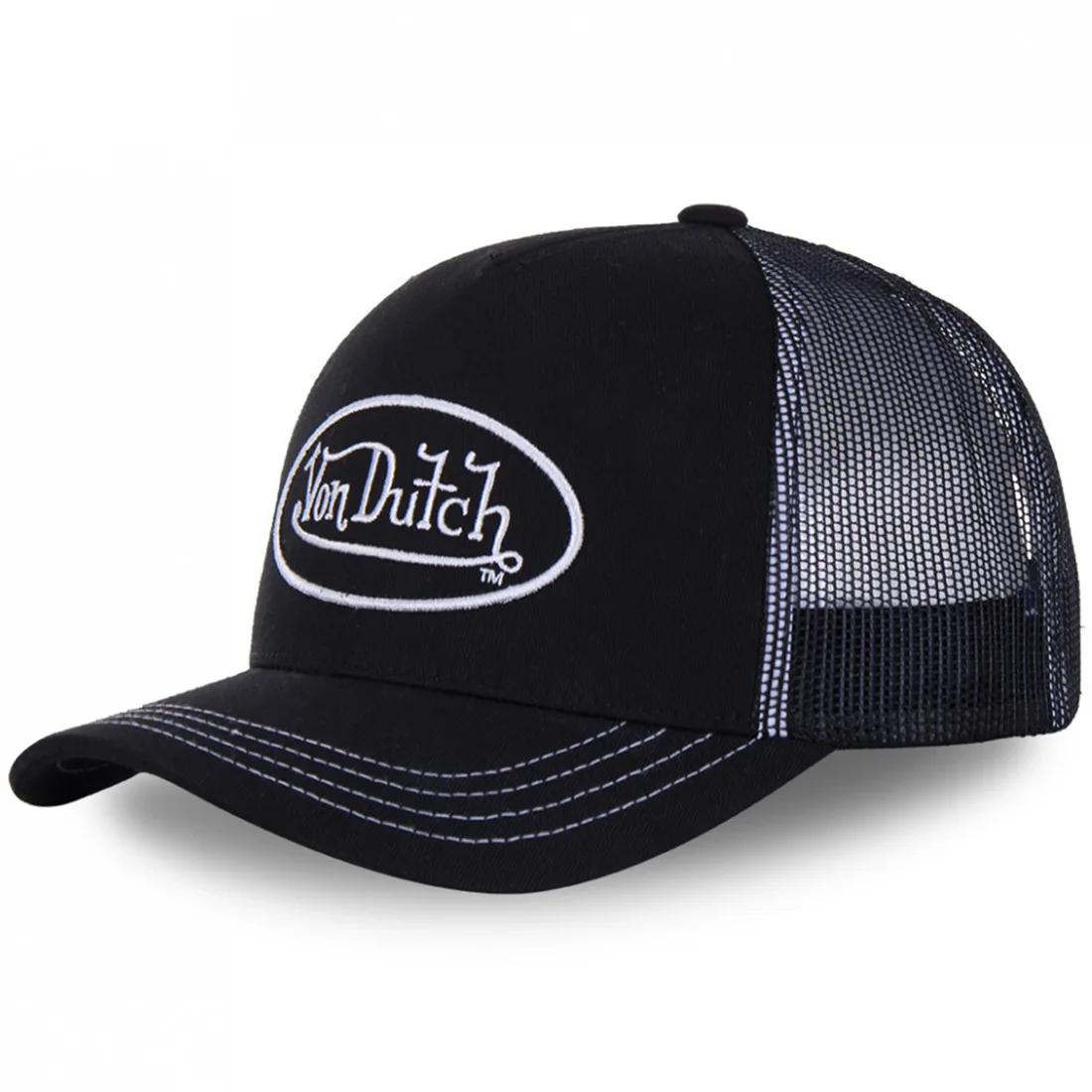 Color: WHITE - VON baseball cap Alphabet sunblock mesh embroidered trucker hat