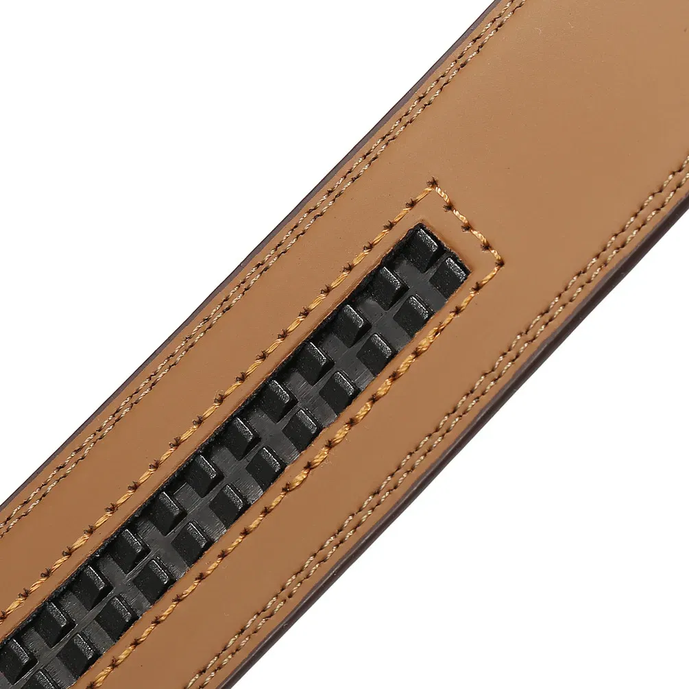 Color: Red, Belt Length: 115CM - 90-130cm Brand No Buckle 3.0cm Wide Genuine Leather Automatic Belt Body Strap Without Buckle Belts Men Good Quality No Holes