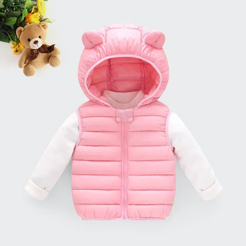 Color: green, Kid Size: 5T - Baby Boys Girl Warm Down Vest Toddler Cotton Waistcoat Children Autumn and Winter Clothes Kids Hooded Jackets 1-6 Years Old