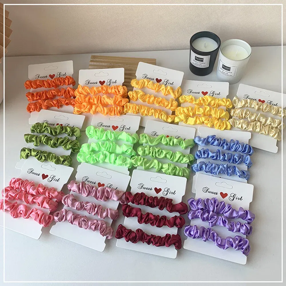 Color: Pink - Free Shipping 3PCS/Set Satin Silky Scrunchies Hair Rope Luxury Solid Color Elastic Hair Bands Women Hair Accessories Headwear
