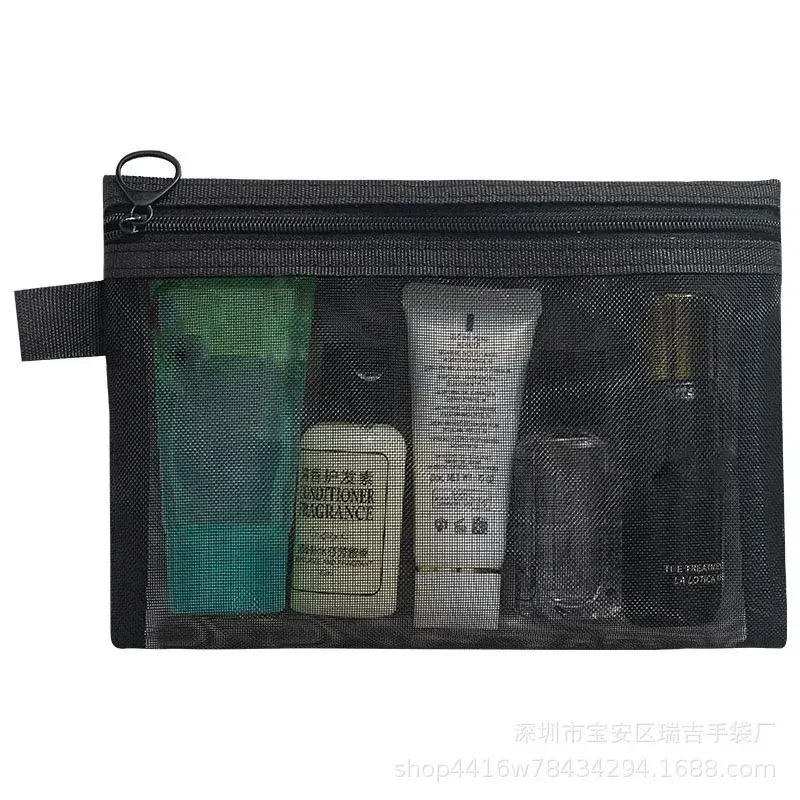 Color: black - Fashion Small Large Black Organizer Toiletry and Makeup Pouch Transparent Mesh Zipper Cosmetic Bag Women Necessary Organizer
