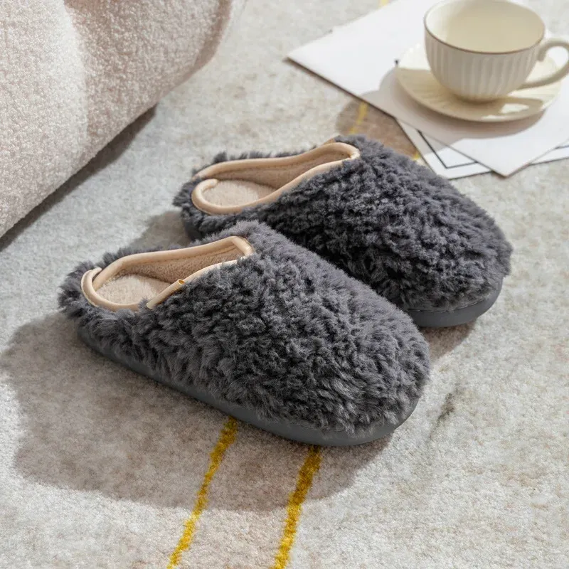 Color: Burgandy, Shoe Size: 44-45, Ships From: CHINA - Gacimy Women's Winter Fuzzy Slippers Indoor Warm Soft Sole Fluffy Home Slides Plush Women Flat Shoes Couple Fur Cotton Slippers
