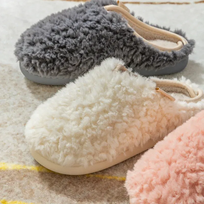 Color: Burgandy, Shoe Size: 44-45, Ships From: CHINA - Gacimy Women's Winter Fuzzy Slippers Indoor Warm Soft Sole Fluffy Home Slides Plush Women Flat Shoes Couple Fur Cotton Slippers