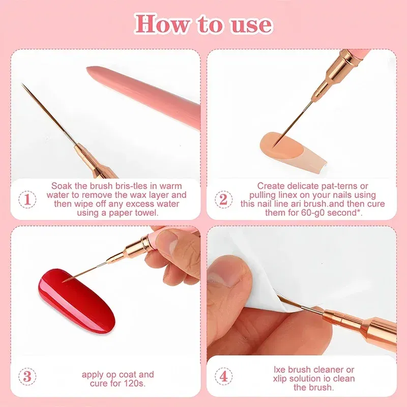Color: Burgundy - 1Pcs French Stripe Nail Art Liner Brush Set Pink Tips Ultra-thin Line Drawing Pen Carved UV Gel Painting Brushes Manicure Tools