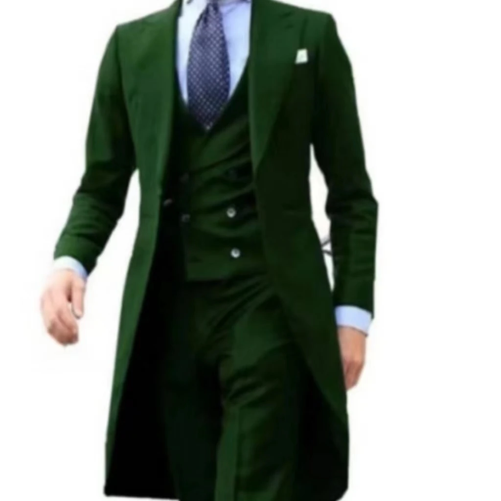 Color: Brown, Size: XXL - Elegant man suit Slim Fit Suit Luxury Formal Tuxedos Wedding 3 Pieces Blazer Vest Pants Set Long Tail Coat One Button Custom