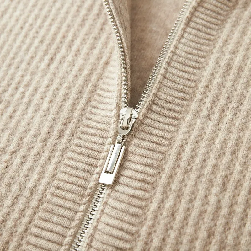 Color: Gold, Size: XXL, Ships From: CHINA - New Product 100% Merino Wool Knitted Cardigan For Men Hooded Sweater Casual High-end Jacket Men's long Sleeved Wool Sweater Coat