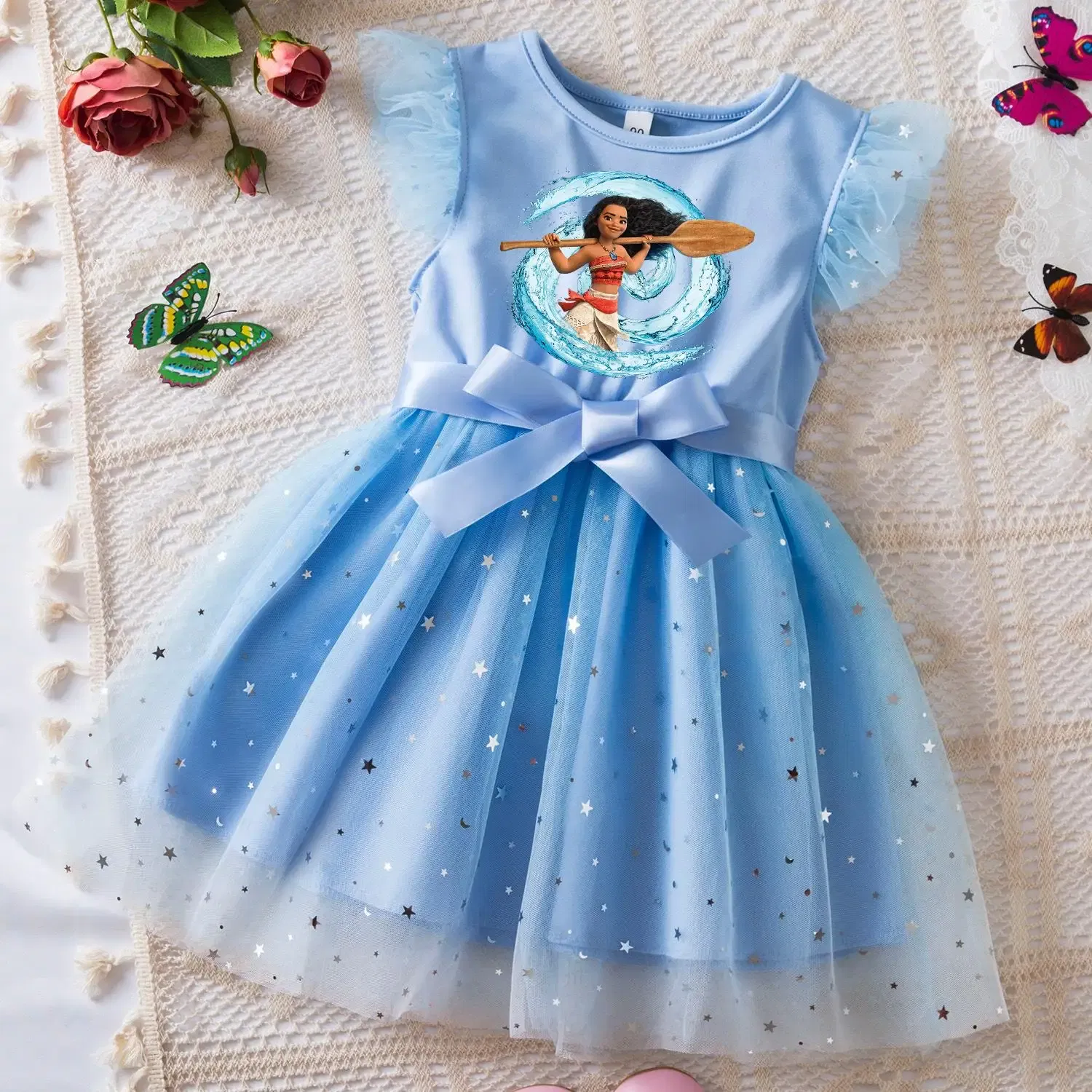 Color: army green, Size: M - Moana Summer Toddler Girl Dress Princess Star Baby Girls Clothes Tulle Tutu Dress for Children Party Dress 2-6Y